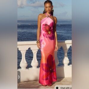 Elegant Pink Floral Maxi Dress